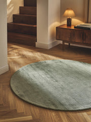 Round Green Viscose Silk Hand Tufted Rug