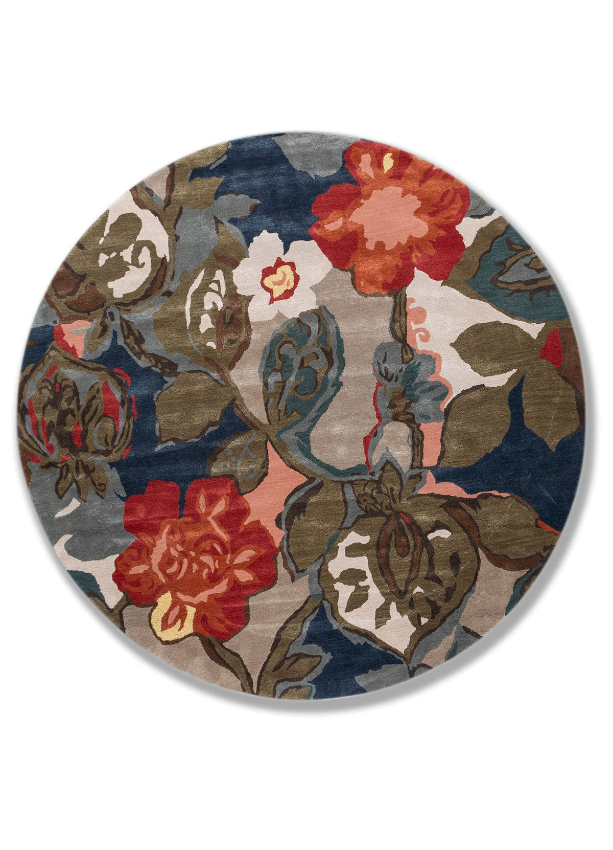 Round Floral Multicolour Viscose Silk Hand Tufted Rug
