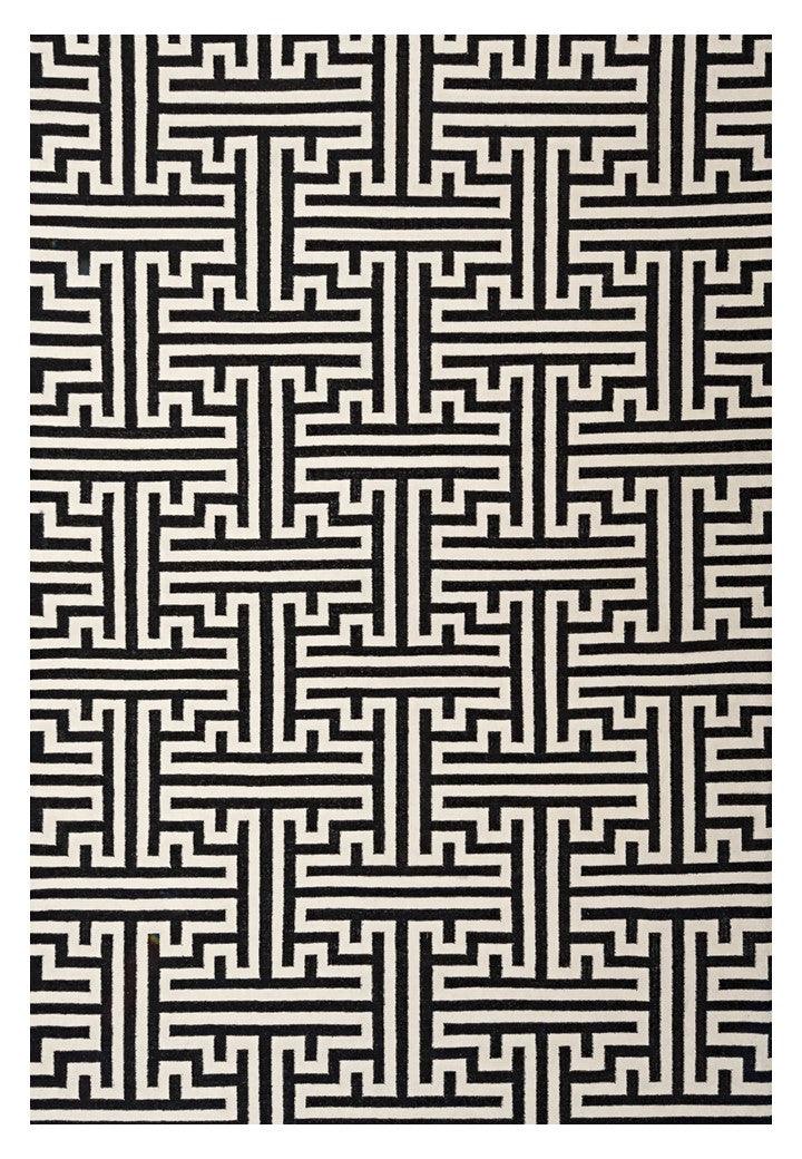 Maze Black & White Hand Tufted New Zealand Wool Rug