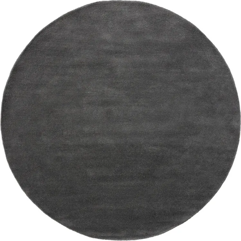 Graphite Black Hand Tufted Round Plush New Zealand Wool Rug
