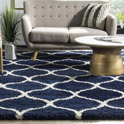 Handcrafted White & Blue Moroccan Shaggy Carpet