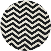 Black & White Zig Zag Hand Tufted Round Plush New Zealand Wool Rug