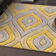 Handcrafted Yellow & Grey Geometric Shaggy Carpet