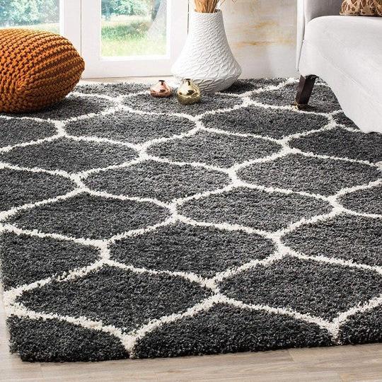 Handcrafted Grey & White Moroccan Shaggy Carpet