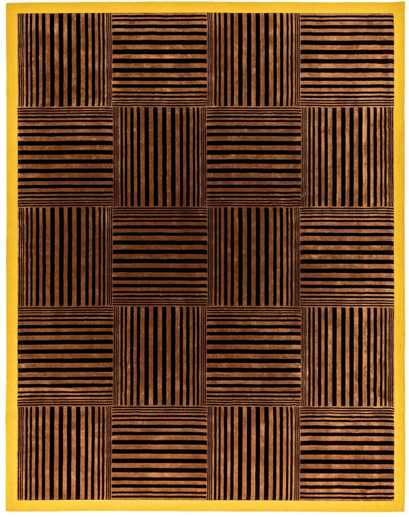 Coffee Modern Hand Tufted Striped Grid Wool Rug