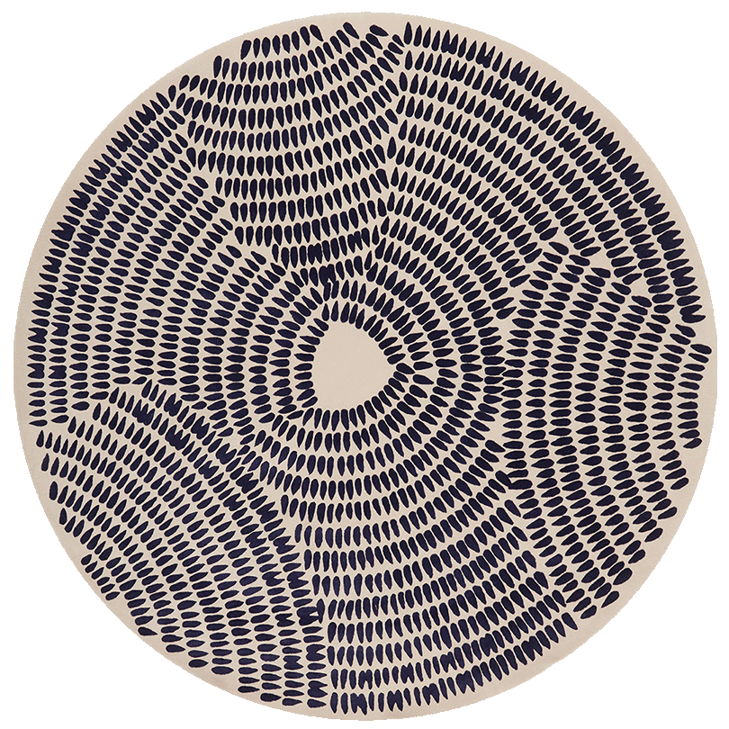 Calendar Stone Off White & Blue Contemporary Hand Tufted Round Plush New Zealand Wool Rug