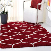 Handcrafted Red & White Moroccan Shaggy Carpet
