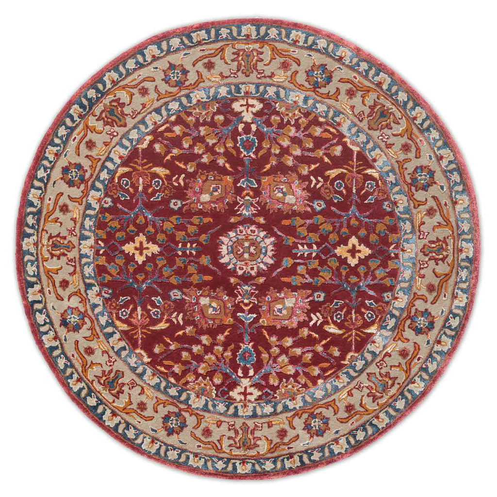 Mahin Maroon Traditional Hand Tufted Round Plush New Zealand Wool Rug