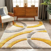 Handcrafted Ivory & Gold Shaggy Carpet