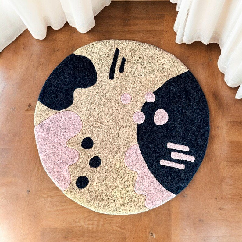 Abstract Hand Tufted Round Plush New Zealand Wool Rug
