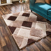 Handcrafted Brown & White Geometric Shaggy Carpet