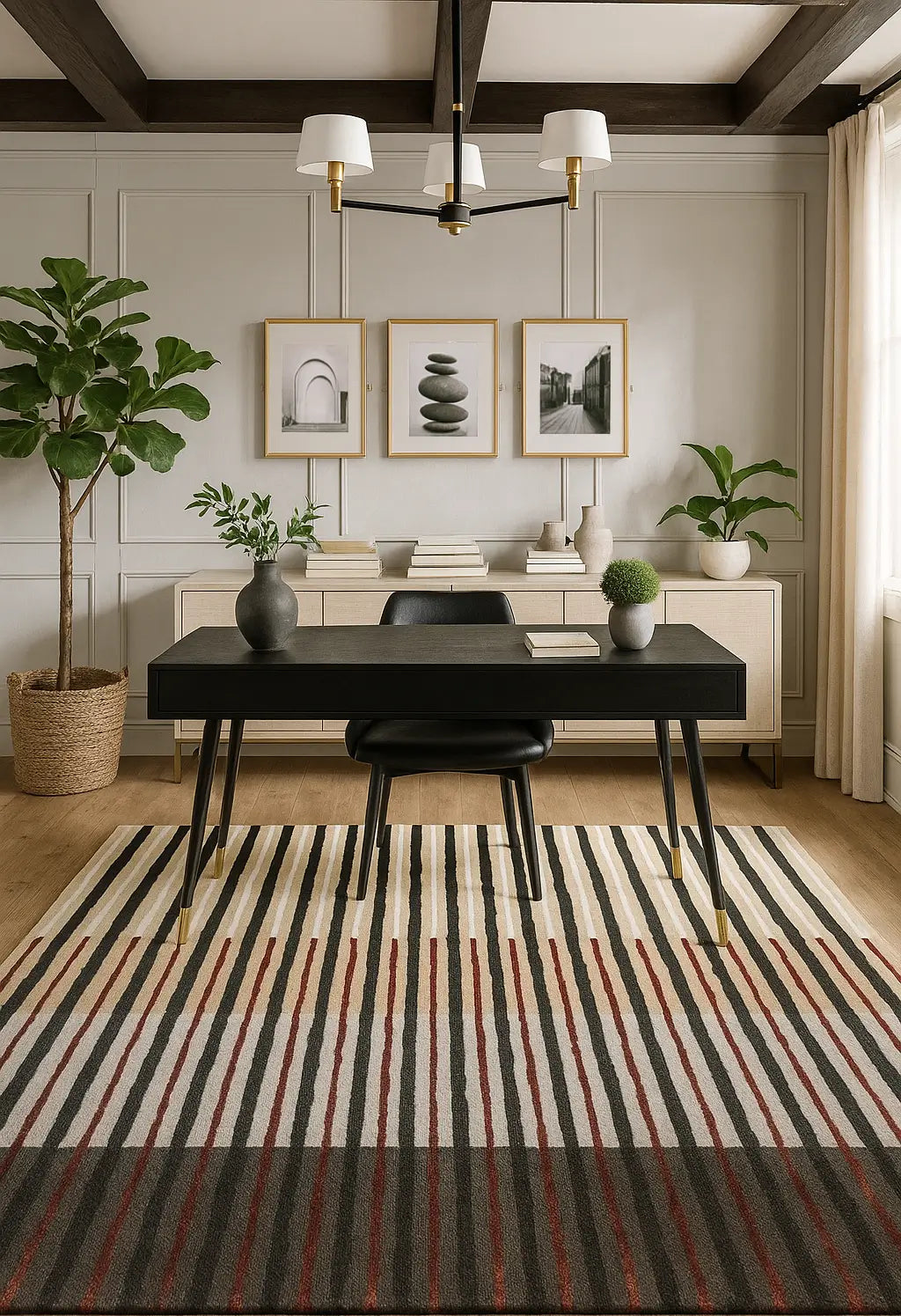 Mottu Multicoloured Striped New Zealand Wool And Viscose Silk Rug