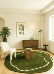 Irregular Green Area with White New Zealand Rug