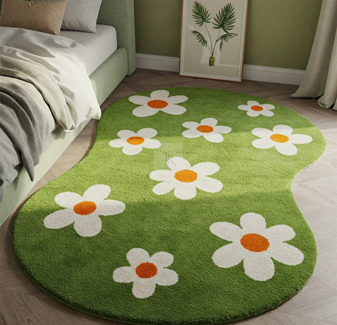 Green Daisy Shaped New Zealand Rug