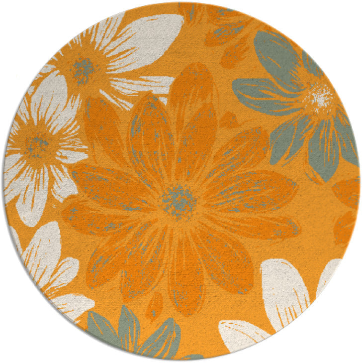 Petalia Orange Floral Hand Tufted Round Plush New Zealand Wool Rug