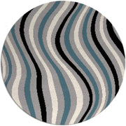 Grey Blue Whirly Hand Tufted Round Plush New Zealand Wool Rug