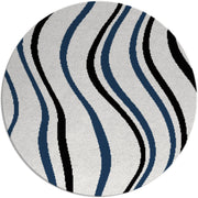 White Blue Whirly Hand Tufted Round Plush New Zealand Wool Rug