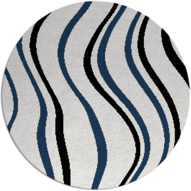 White Blue Whirly Hand Tufted Round Plush New Zealand Wool Rug