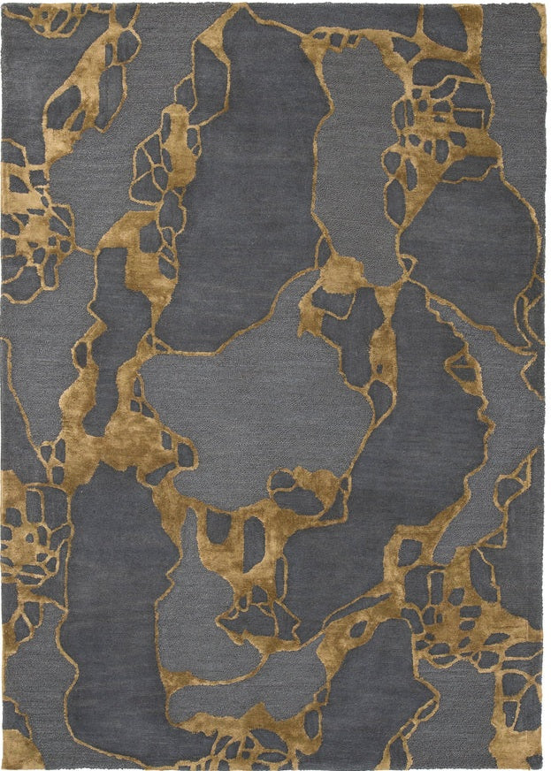 Grey & Mustard Torotta Abstract Hand Tufted New Zealand Wool & Viscose Silk Rug